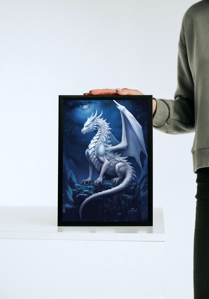 White Dragon Digital Art Download - Printable Wall Decor - Fantasy Dragon Art for Home Decoration image 6