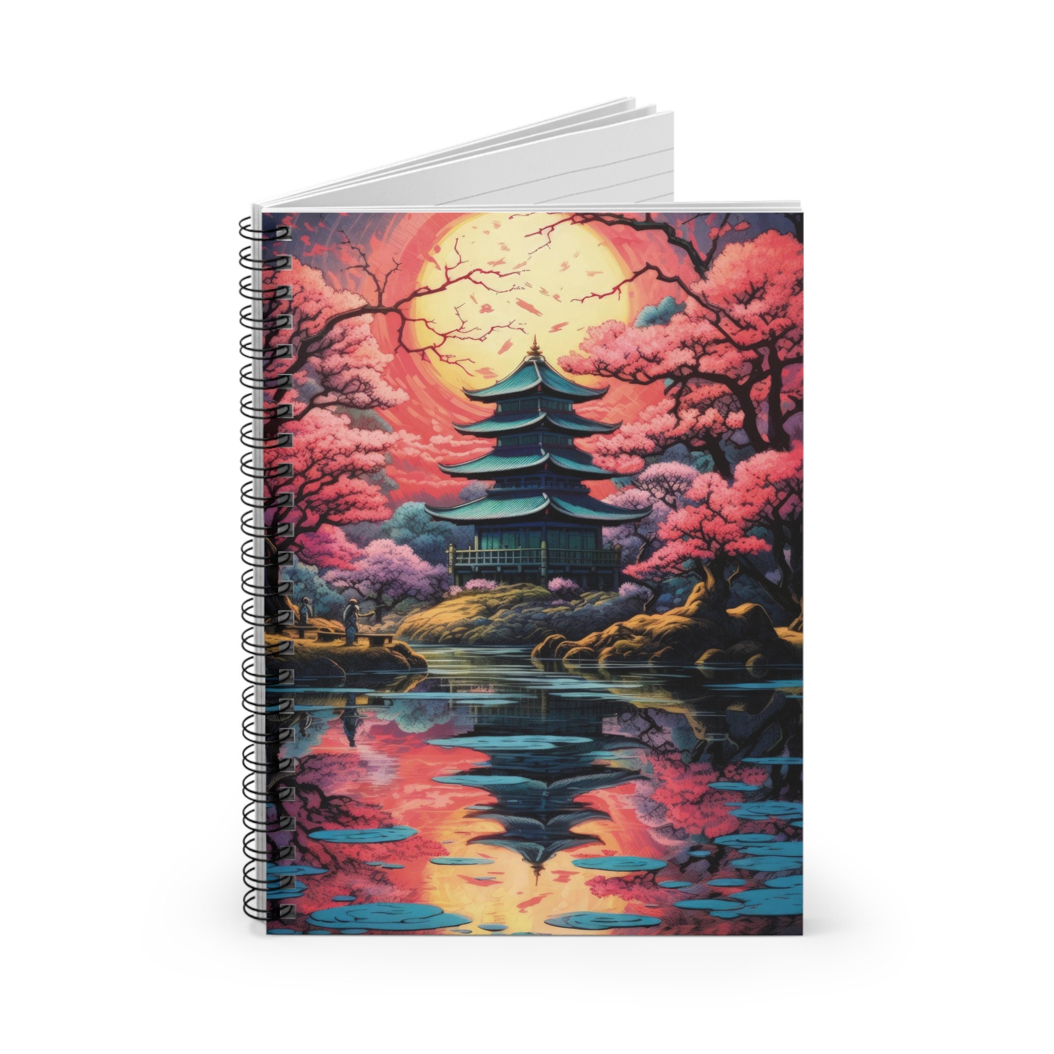 Spiral Notebook Ruled Line Japanese Zen Garden With Cherry Blossoms - Etsy