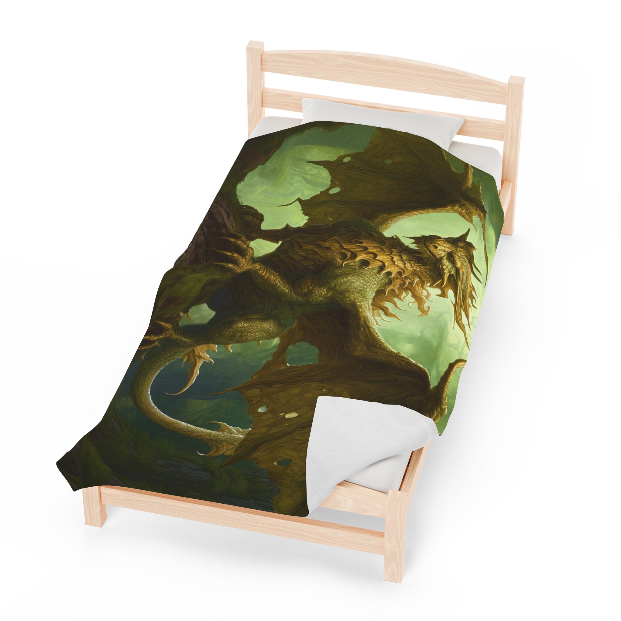 Blue Green Egg Skin Dragon Pattern Print Hooded Blanket