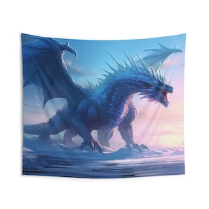 Blue Dragon Tapestry - Frostfire Ice Dragon Wall Art Home Decor