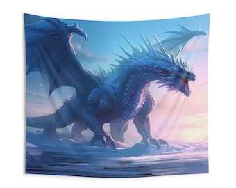ブルードラゴンタペストリー - フロストファイアアイスドラゴンウォールアートホームデコレーション