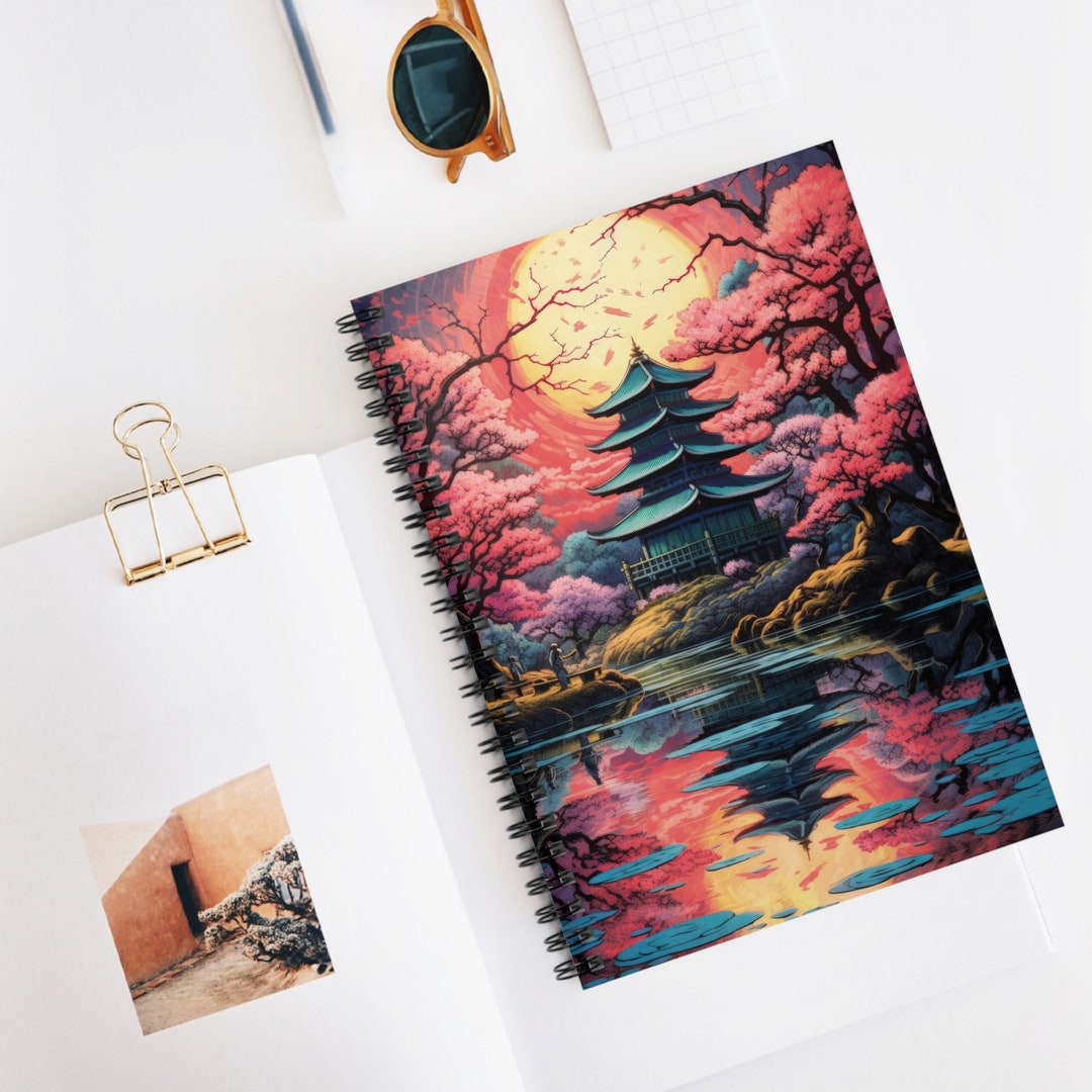 Spiral Notebook - Ruled Line - Japanese Zen Garden With Cherry Blossoms ...