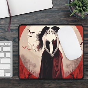 Gaming Mouse Pad - Lesbian Vampire Love Fantasy Gamer Mouse Pad - Gift for Gamer Boyfriend Husband