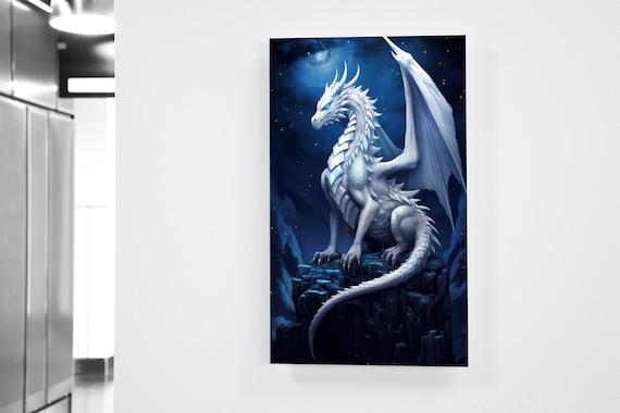White Dragon Digital Art Download - Printable Wall Decor - Fantasy Dragon Art for Home Decoration