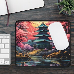 Gaming Mouse Pad - Japanese Zen Garden and Cherry Blossom - Gift for Gamer Boyfriend Husband