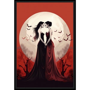 Lesbian Vampires Lovers Wall Art, Vampire Poster, Fantasy Art Canvas Gift for Lesbian