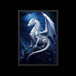 White Dragon Digital Art Download - Printable Wall Decor - Fantasy Dragon Art for Home Decoration image 4