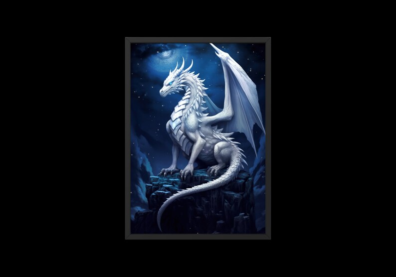 White Dragon Digital Art Download - Printable Wall Decor - Fantasy Dragon Art for Home Decoration image 4