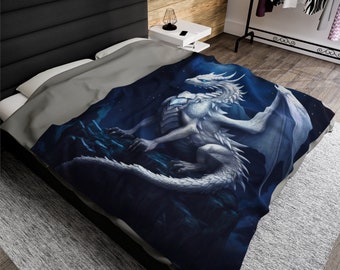 White Dragon Blanket - White Holy Dragon Velveteen Plush Blanket - Gift for Gamer