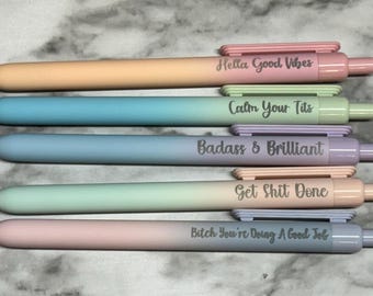 Juego de bolígrafos de gel con efecto degradado explícito: bolígrafos con palabrotas ingeniosas; juego de 5