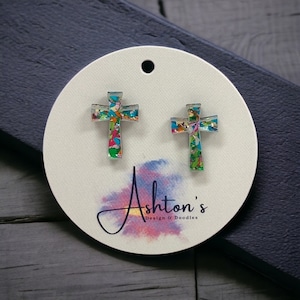 Glitter Acrylic Cross Stud Earrings: Christian Jewelry