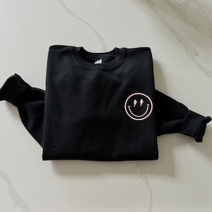 Black & Pink Smiley Sweatshirt, Lightning Smiley Sweatshirt, Youth sizes available