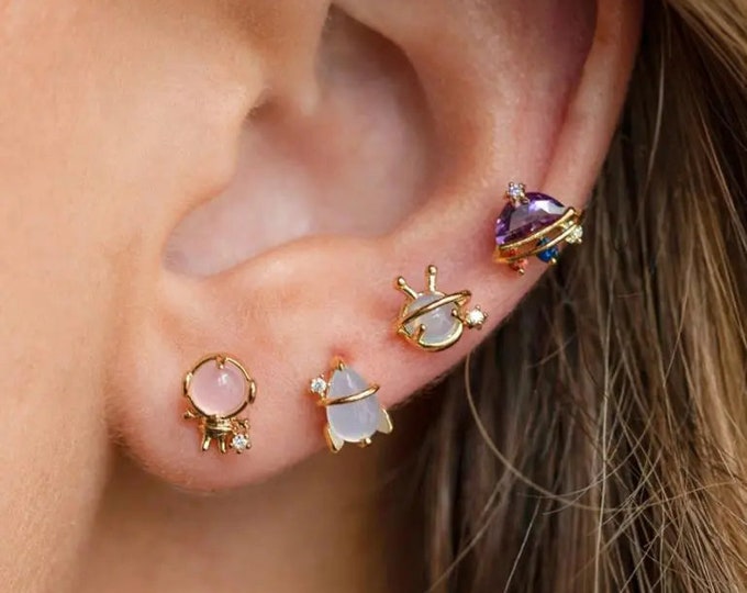 Space Studs | UFO earrings | ET Alien earrings | Spaceship Rocket earrings | Spaceman earrings | 925 Sterling Silver gold plated earrings