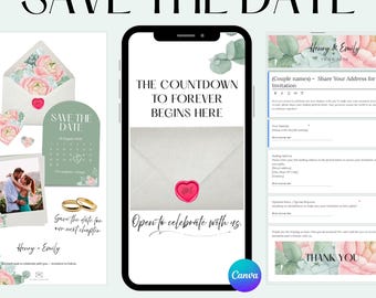 Digital Save the Date Website: Modern Wedding, Canva Template