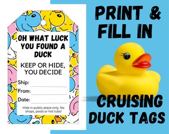 Duck Tags | Cruising Ducks | Rubber Duck Tag | Cruising Duck Game Tags | Editable Details | Printable | Cruise Printables | Instant Download