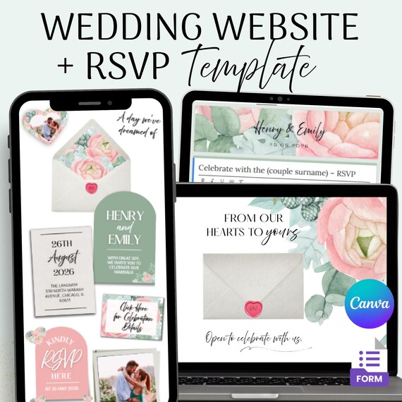 Editable Wedding Website Template: Digital RSVP, Canva Design