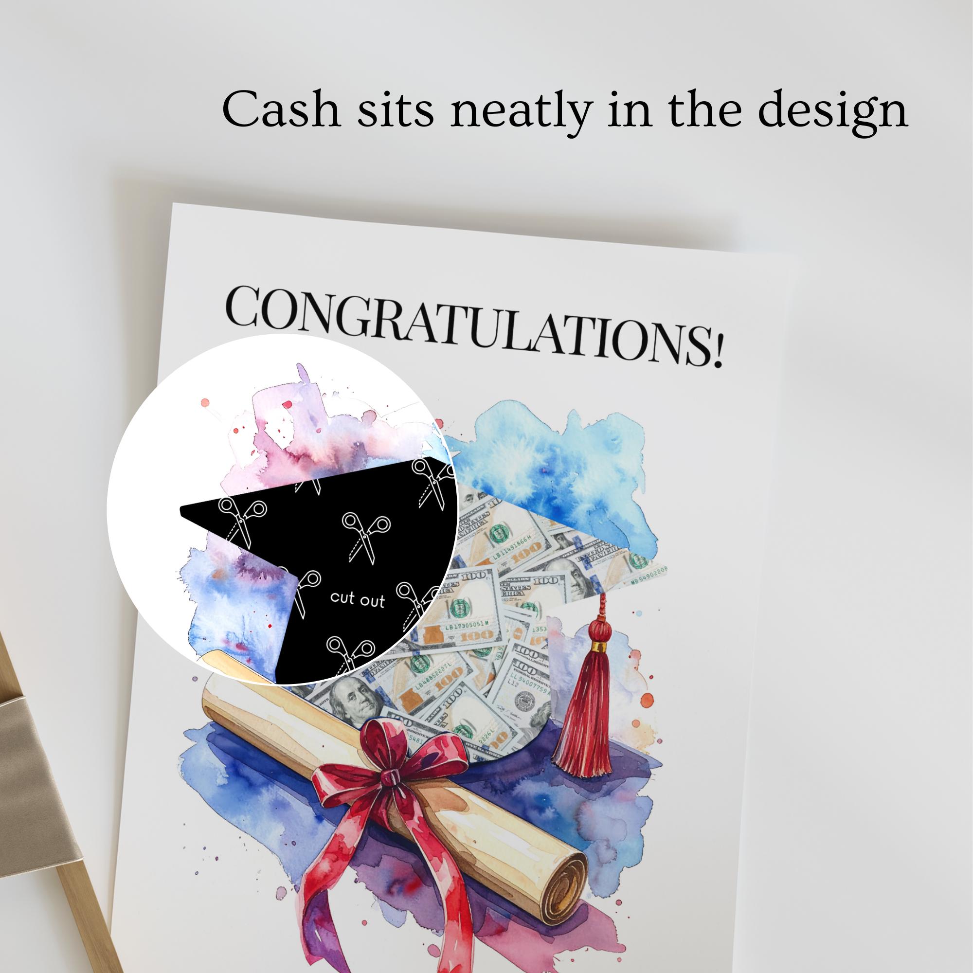 Printable Graduation Cash Gift – Congratulations Money Poster With Cap ...