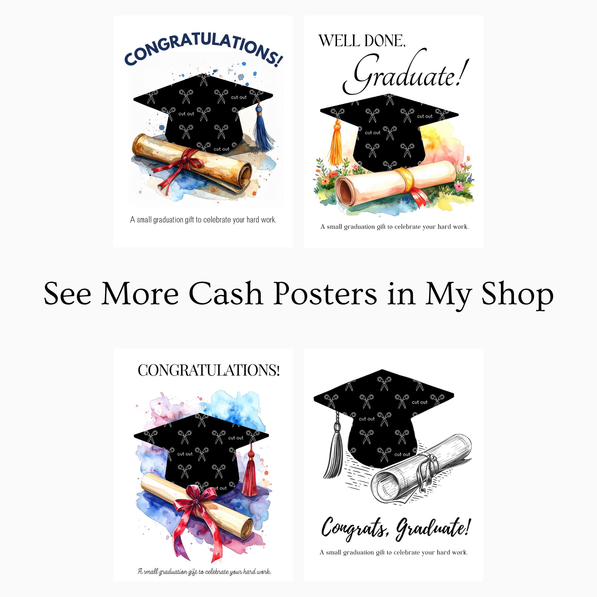 Printable Graduation Cash Gift – Congratulations Money Poster With Cap ...