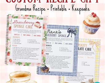 Editable Recipe Card Template Bundle | Printable Canva Recipe Cards | Gingham Watercolour Cookbook Pages | Family Recipe Keepsake Gift