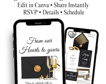 Editable Wedding Website Template – Digital Wedding Invite with Envelope Animation – Canva Website + RSVP Form – Instant Link Invite