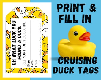 Yellow Rubber Duck Tags | Cruising Ducks | Rubber Duck Tag | Cruising Duck Game Tags | Editable Details | Printable | Cruise Printables