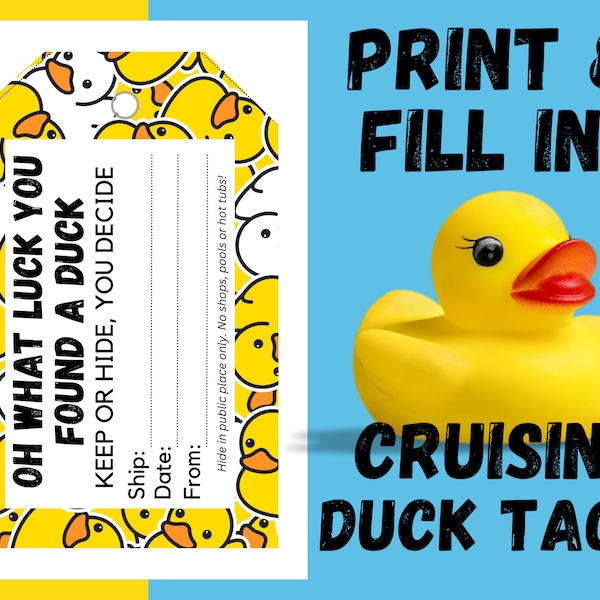 Yellow Rubber Duck Tags | Cruising Ducks | Rubber Duck Tag | Cruising Duck Game Tags | Editable Details | Printable | Cruise Printables