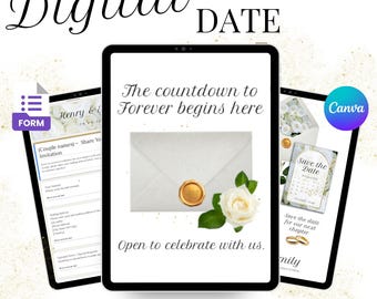 Digital Wedding Save the Date Website Template: Modern Envelope Design (Canva)