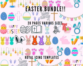 Easter royal Icing transfer template, cookie transfers easter, Cupcake transfers, royal icing template bundle, easter cookies