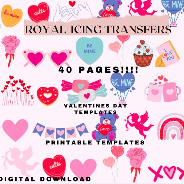 Royal Icing transfer template, valentines day cookie transfer,Cupcake topper, royal icing template, cookie transfers, valentines sprinkles