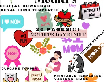 Mothers day royal Icing transfer template, cookie transfers, Cupcake topper, royal icing template, cookie templates, mothers day cake image
