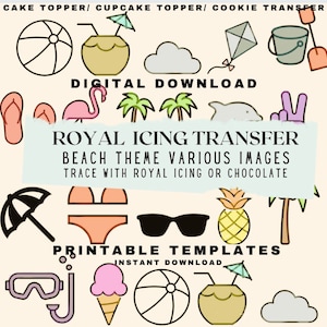Royal icing template, cookie transfers, cookie templates, cupcake topper, beach sprinkles, beach templates, cookie toppers, sprinkles