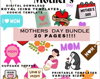 Royal Icing transfer template, mothers day cookie transfers, Cupcake topper, royal icing template, cookie templates, mothers day cake image