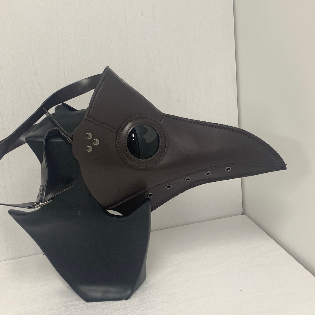 Brown Plague Doctor, Halloween Leather Bird Mask, Masquerade Mask