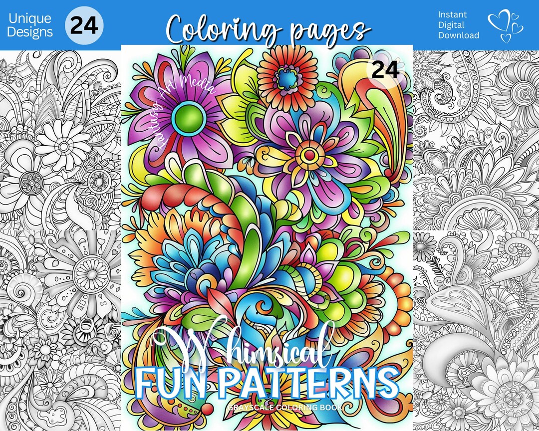 Whimsical Fun Patterns Coloring Pages Abstract Cute Quirky Flowers