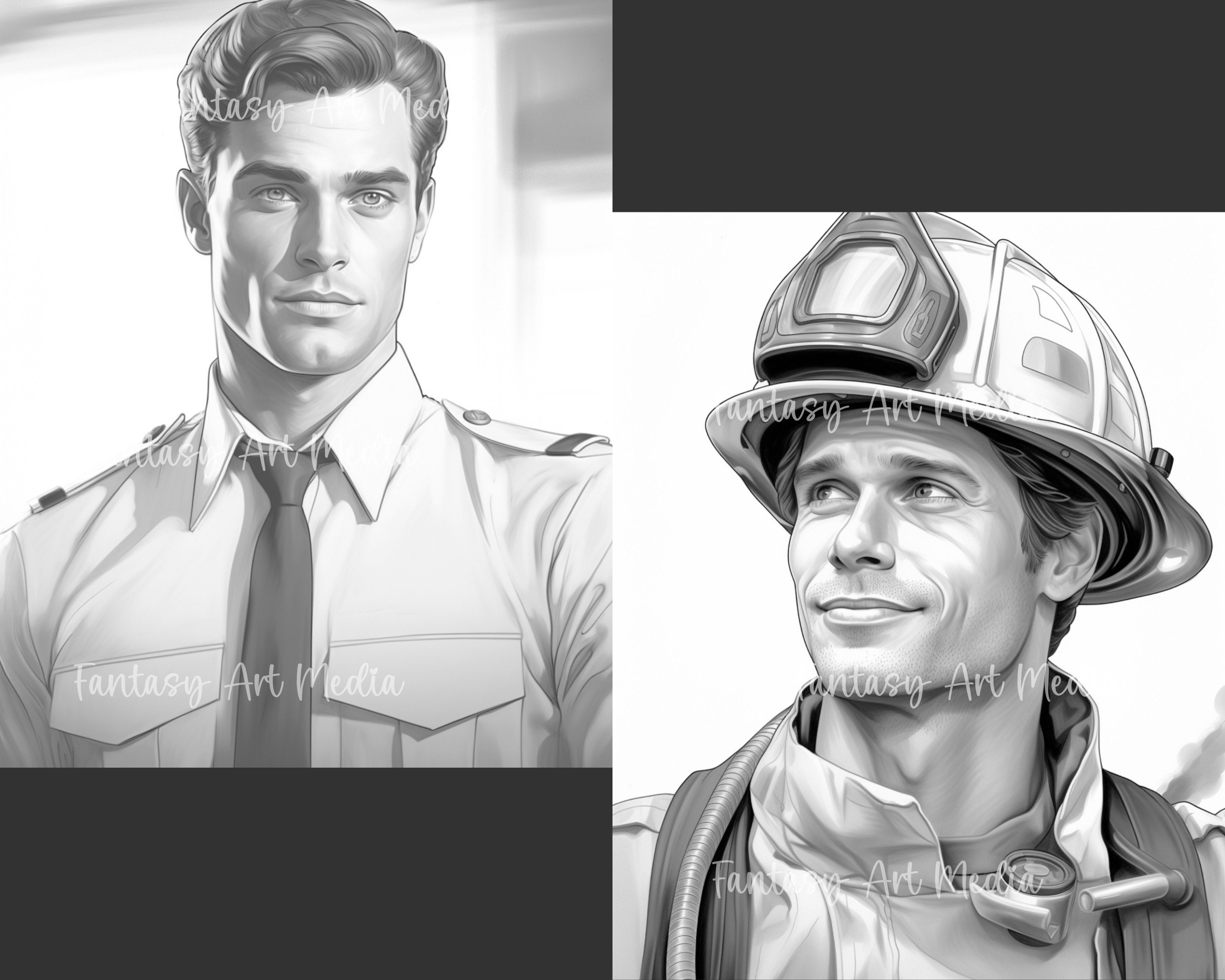 Men in Uniform Coloring Pages: Grayscale Printable Book (PDF/JPG) - Etsy