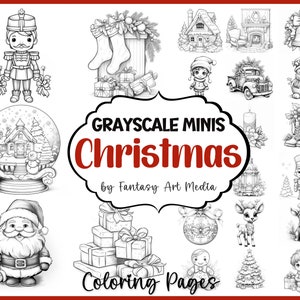 Minis "Kerstmis" kleurplaten in grijswaarden, afdrukbare volwassen kleine advent Xmas kleurboek, afdrukbare kleine afdrukbare pdf-/jpg-bestanden direct downloaden