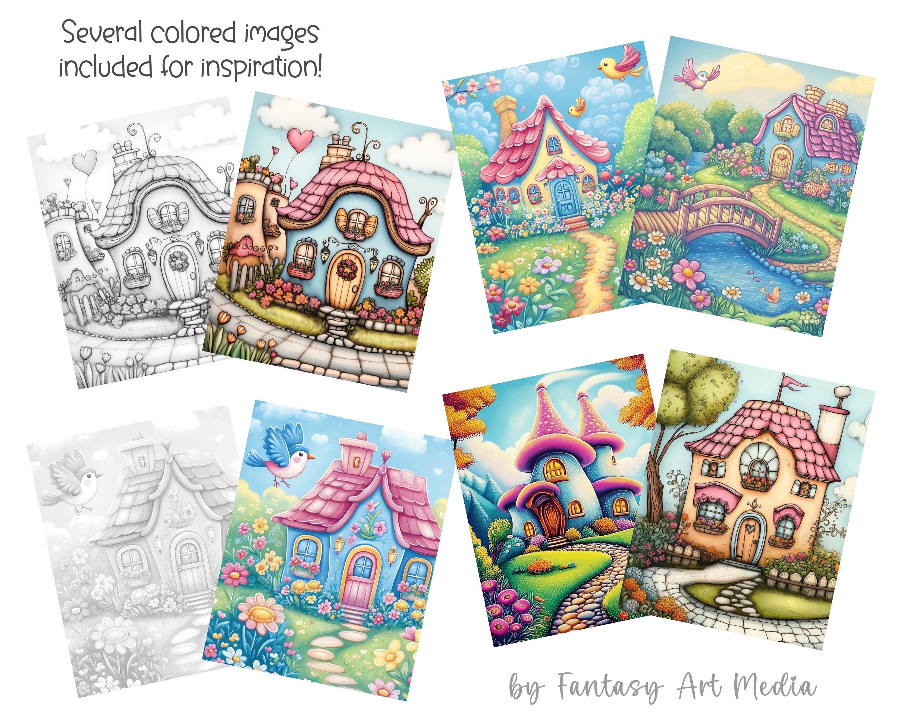 Grayscale Coloring Pages Adorable Cute Cottages Quirky Printable ...