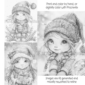 Little Christmas Elves Coloring Pages, Adult Fantasy Xmas Winter Gnomes ...