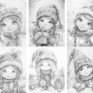 Little Christmas Elves Coloring Pages, Adult Fantasy Xmas Winter Gnomes ...