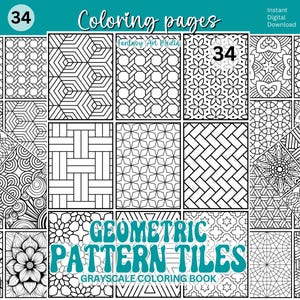 Livro de colorir com padrões geométricos: Zen para adultos, com desenhos abstratos simples e complexos, para download instantâneo e impressão em PDF/JPG.