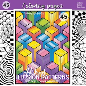 Livro de Colorir com Padrões de Ilusão Abstrata: Desenhos Geométricos Complexos e Intricados Zen para Adultos - Download Instantâneo - Páginas para Impressão em PDF/JPG