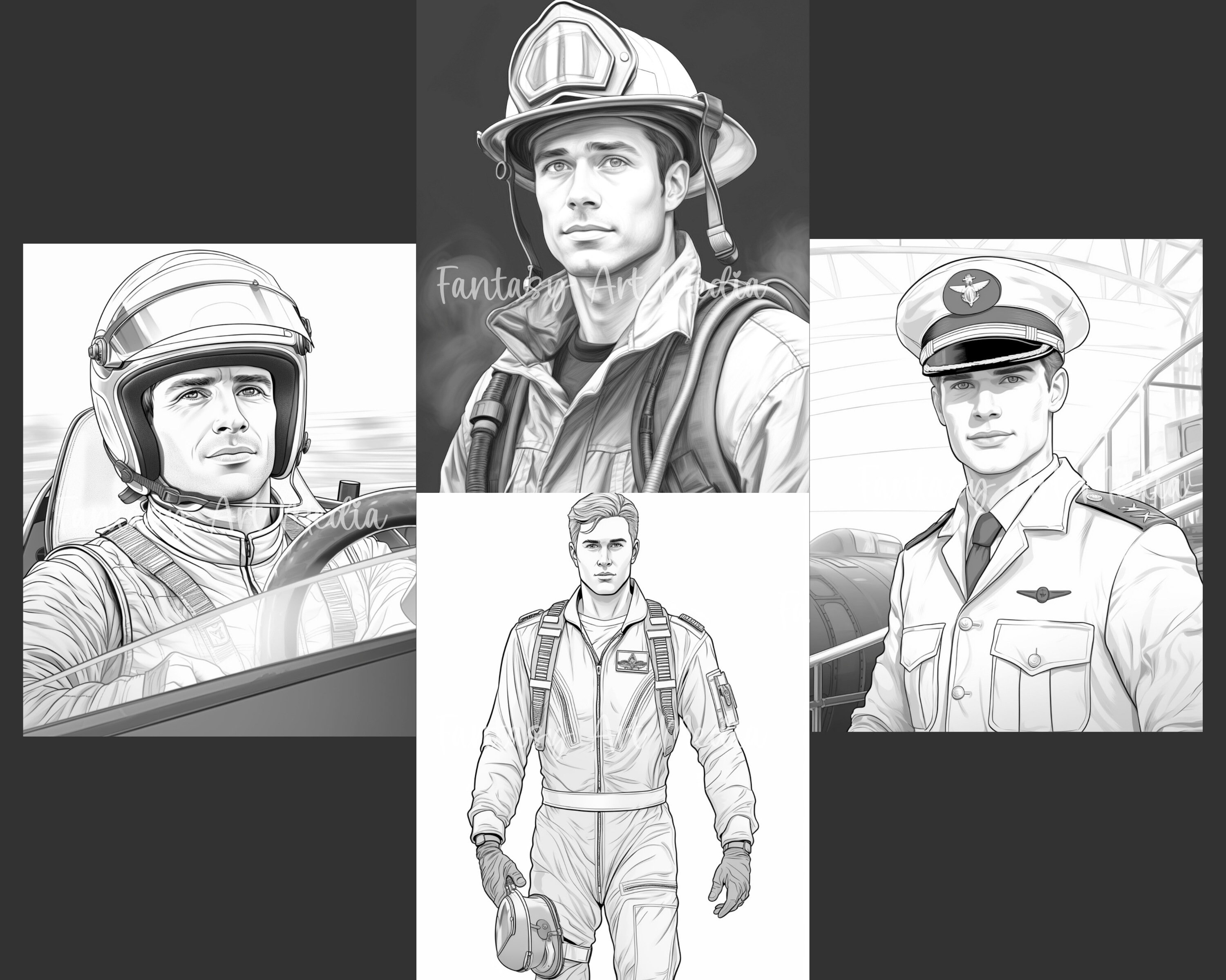 Men in Uniform Coloring Pages: Grayscale Printable Book (PDF/JPG) - Etsy
