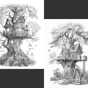 30 Whimsical Treehouse Coloring Pages (vol2) | Printable Adult