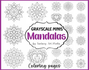 Grayscale Minis "Mandalas" Coloring Pages, Printable Adult Small Colouring Book, Instant Download Tiny Patterns Printable PDF/JPG files