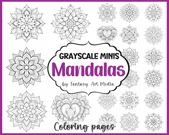 Grayscale Minis "Mandalas" Coloring Pages, Printable Adult Small Colouring Book, Instant Download Tiny Patterns Printable PDF/JPG files