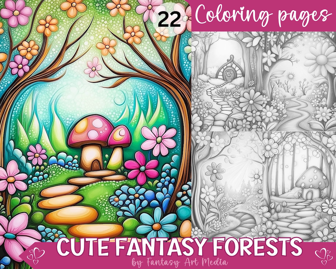 Cute Fantasy Forests Coloring Pages Whimsical Flower Scenery Printable ...