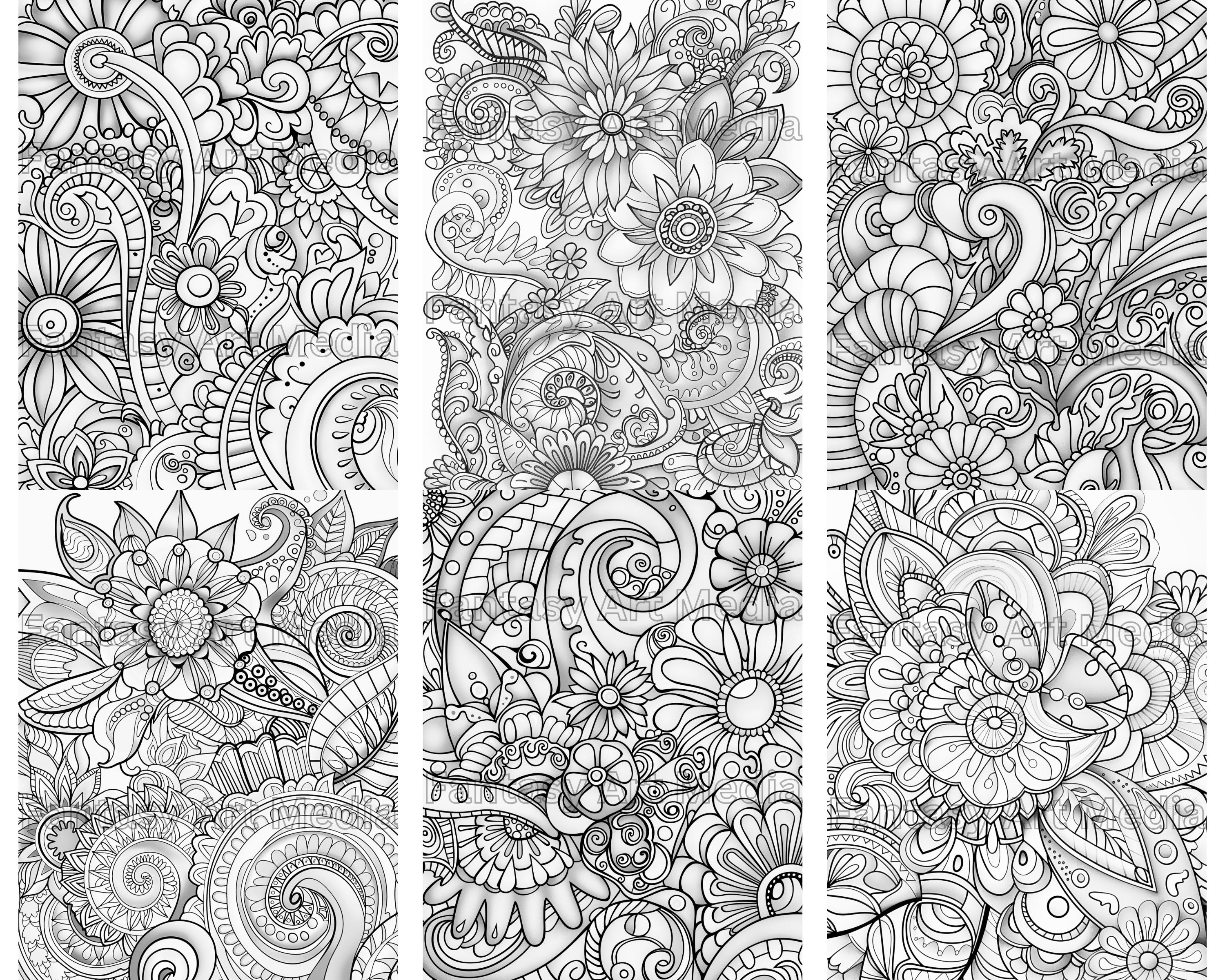 Whimsical Fun Patterns Coloring Pages Abstract Cute Quirky Flowers ...