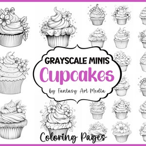 Graustufen Minis "Cupcakes" Malseiten, Druckbare kleines Malbuch für Erwachsene, sofortiger Download kleine Süßigkeiten druckbare PDF / JPG-Dateien