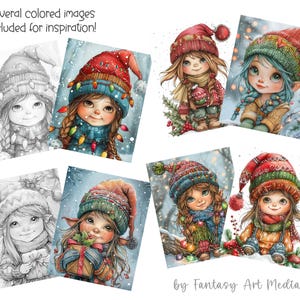 Little Christmas Elves Coloring Pages, Adult Fantasy Xmas Winter Gnomes ...