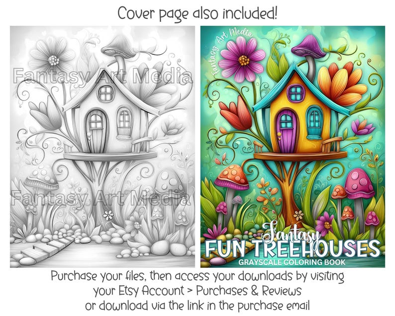 Grayscale Coloring Pages Fantasy Fun Treehouses Whimsical Printable ...